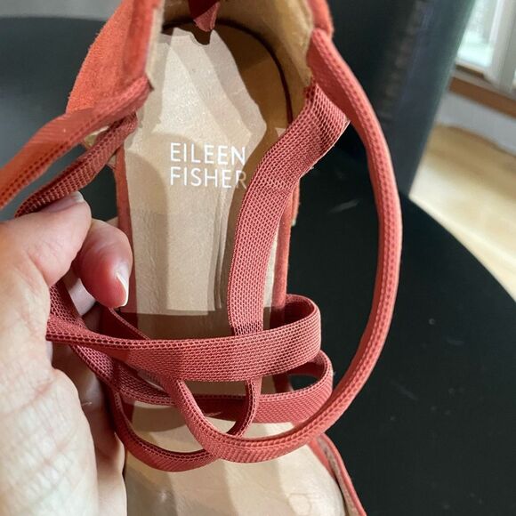 Eileen Fisher Cayenne Juku Suede Low Strappy Pumps heels shoes Sz 7.5 rust - Picture 8 of 9